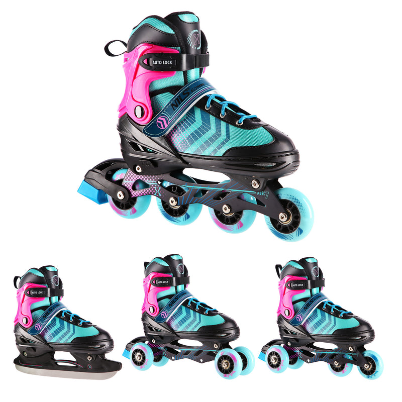 NH18192A 4in1 BLACK-PURPLE SIZE S(29-33) NILS EXTREME ROLLER SKATES WITH HOCKEY BOARD