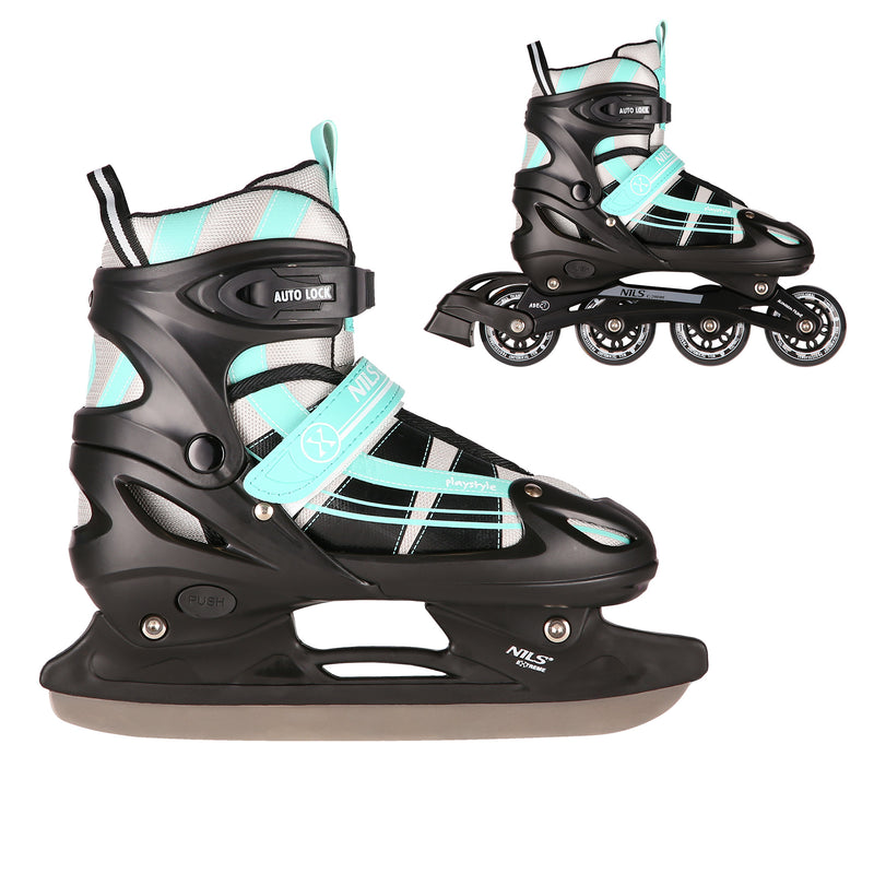 NH18366A 2in1 BLUE-GREEN SIZE M(35-38) NILS EXTREME ROLLER SKATES WITH HOCKEY BOARD