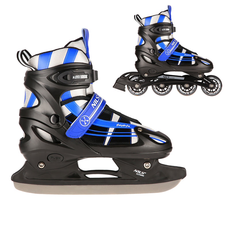 NH18366A 2in1 NAVY SIZE M(35-38) NILS EXTREME ROLLER SKATES WITH HOCKEY BOARD