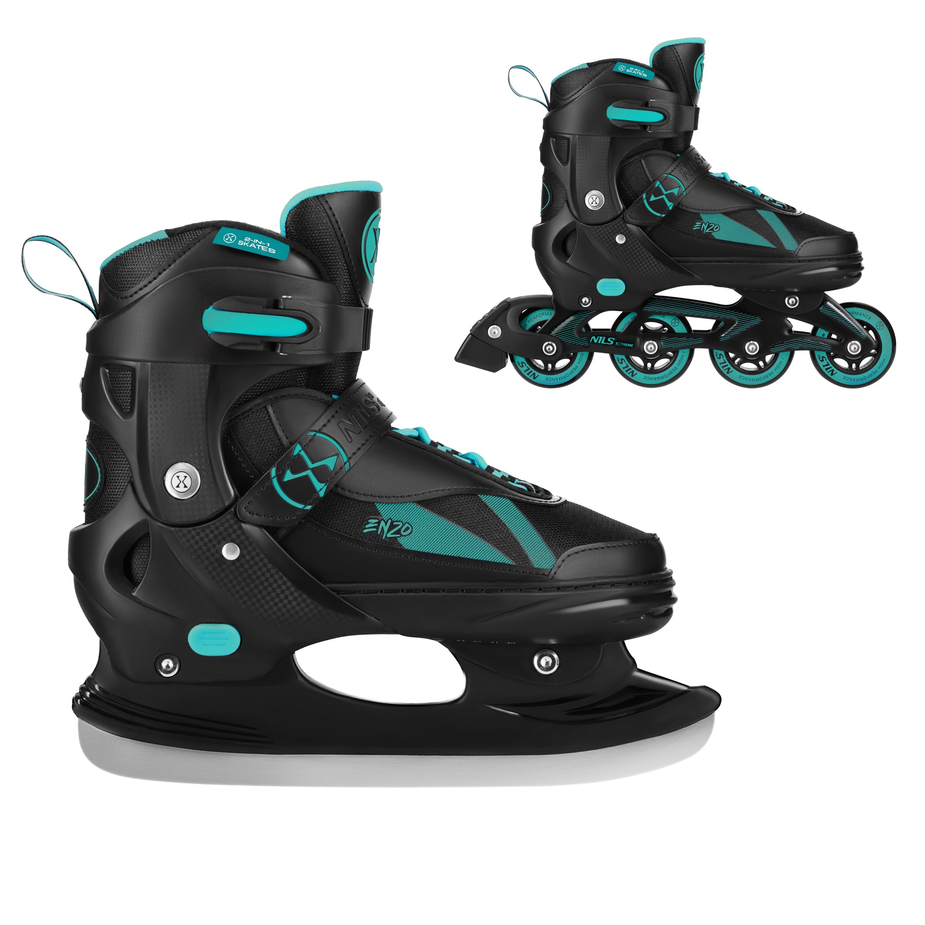 NH382 2IN1 ENZO TURQUOISE SKATES SIZE M (36-39) WITH NILS EXTREME HOCKEY BLADE