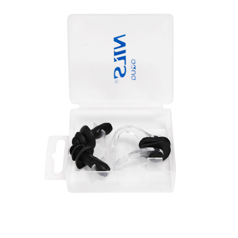 NQAW30 BLACK SWIMMING SET SILICONE EAR AND NOSE PLUGS NILS AQUA