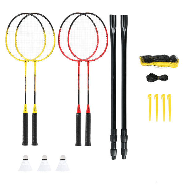 NRZ264 ALUMINUM / BADMINTON SET 4 RACKETS + 3 FEATHER SHUTTLES + NET 600x60cm + NILS COVER