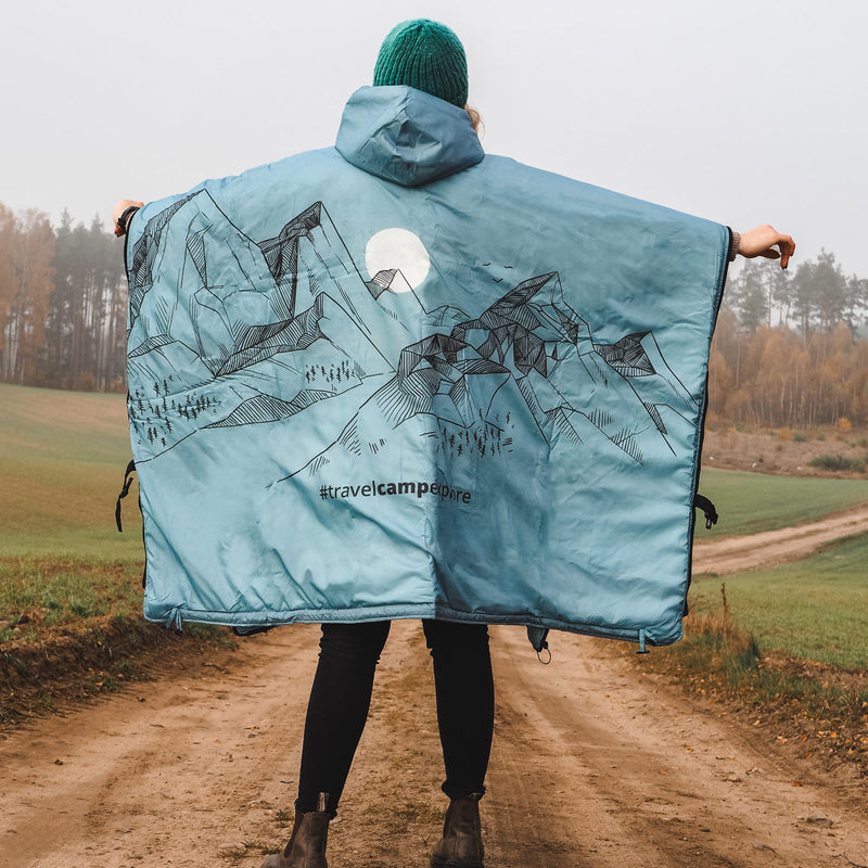 OFFLANDER CAMPING PONCHO THICK WITH HEATER BLUE 