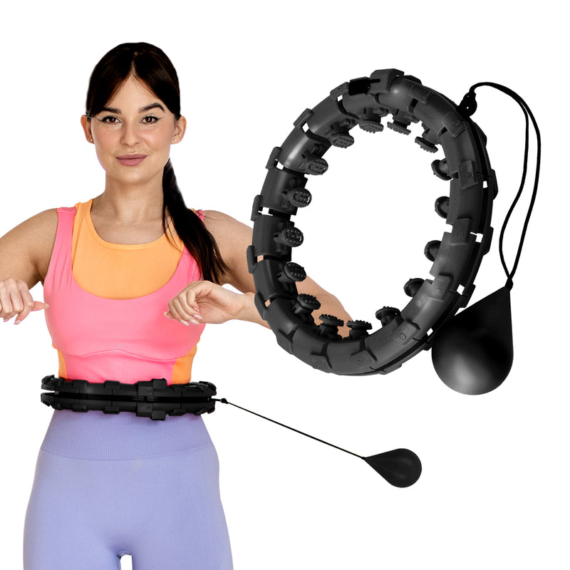 HULA HOP SET OHA01 BLACK WITH PROJECTIONS AND ONE FITNESS WEIGHT + BR125 BELT