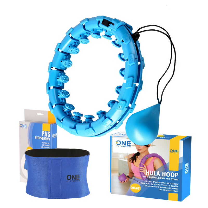 HULA HOP SET OHA01 BLUE WITH PROJECTIONS AND ONE FITNESS WEIGHT + BR125 BELT