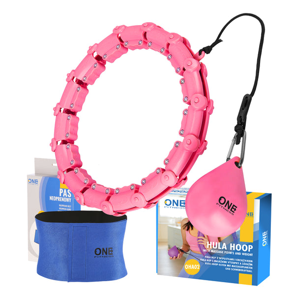 HULA HOP SET OHA02 PINK WITH PROJECTIONS AND WEIGHT ONE FITNESS + BELT BR160