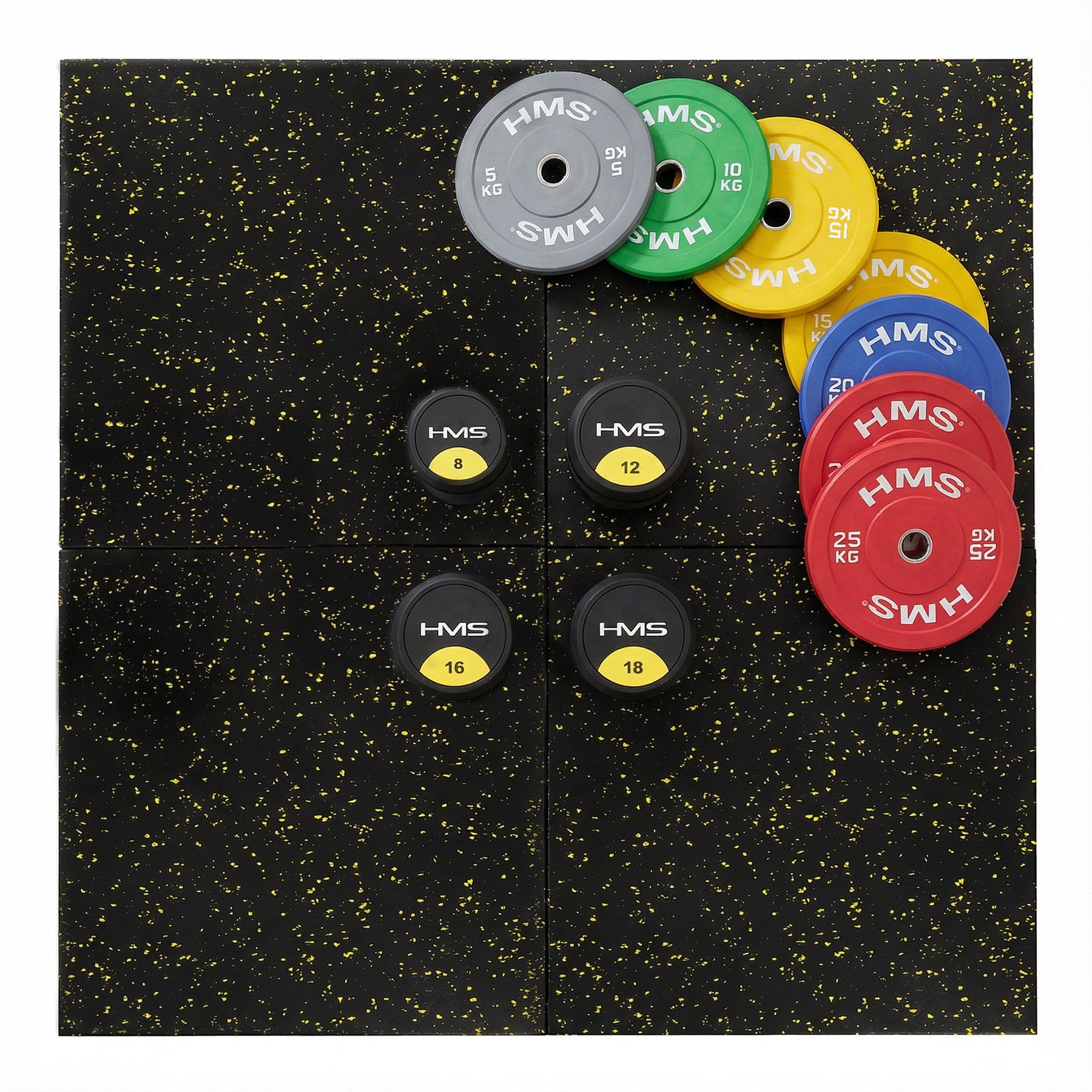 POS35 PODŁOGA GUMOWA POD SPRZĘT FITNESS Z WYPUSTKAMI BLACK/YELLOW HMS