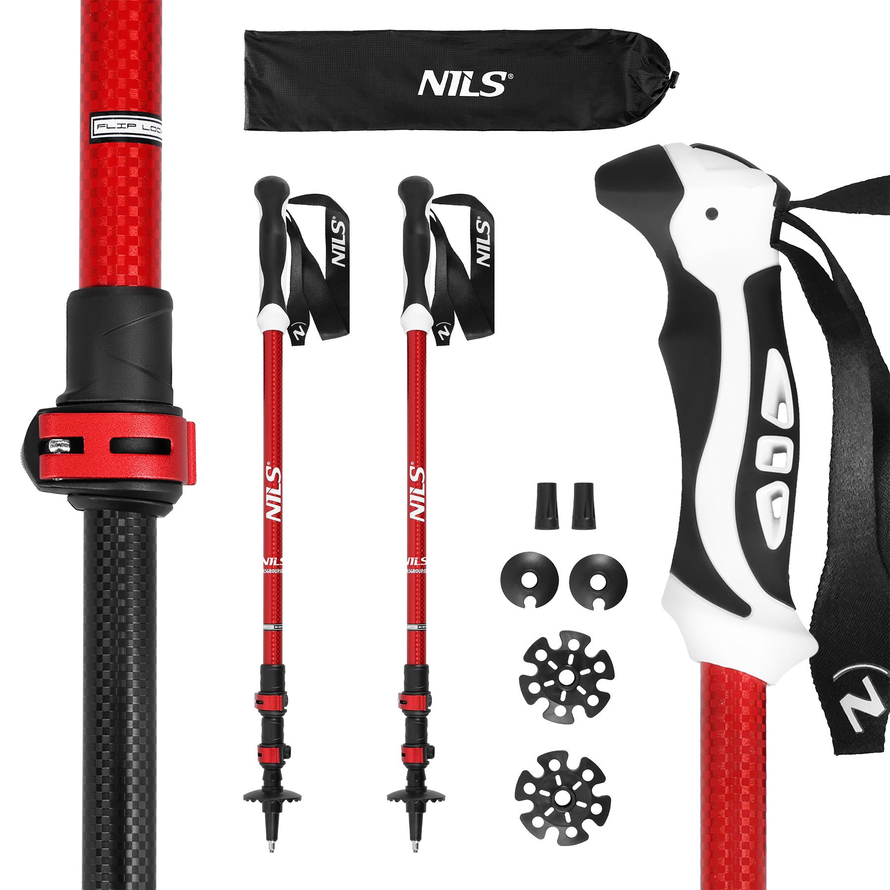 TK8601 ČERVENÉ HLINÍKOVÉ TREKINGOVÉ HOLKY NILS