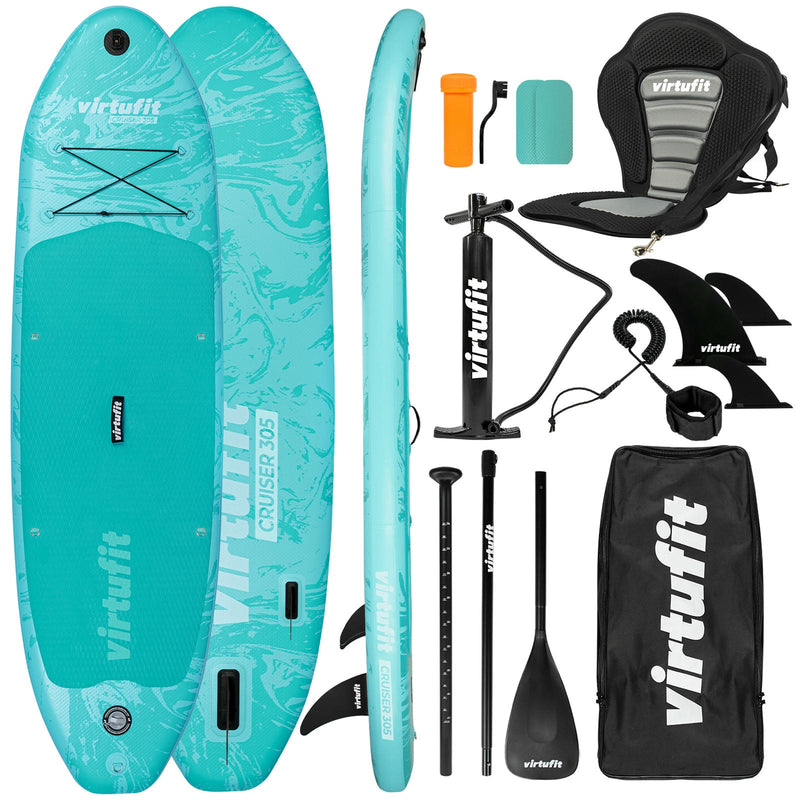 VIRTUFIT DESKA SUP CRUISER 305 - TURKUSOWY - Z SIEDZENIEM KAJAKOWYM, AKCESORIAMI I TORBĄ DO NOSZENIA
