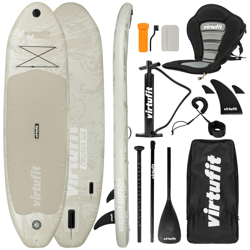 VIRTUFIT DESKA SUP CRUISER 305 - PIASKOWY BEŻ - Z SIEDZENIEM KAJAKOWYM, AKCESORIAMI I TORBĄ DO NOSZE