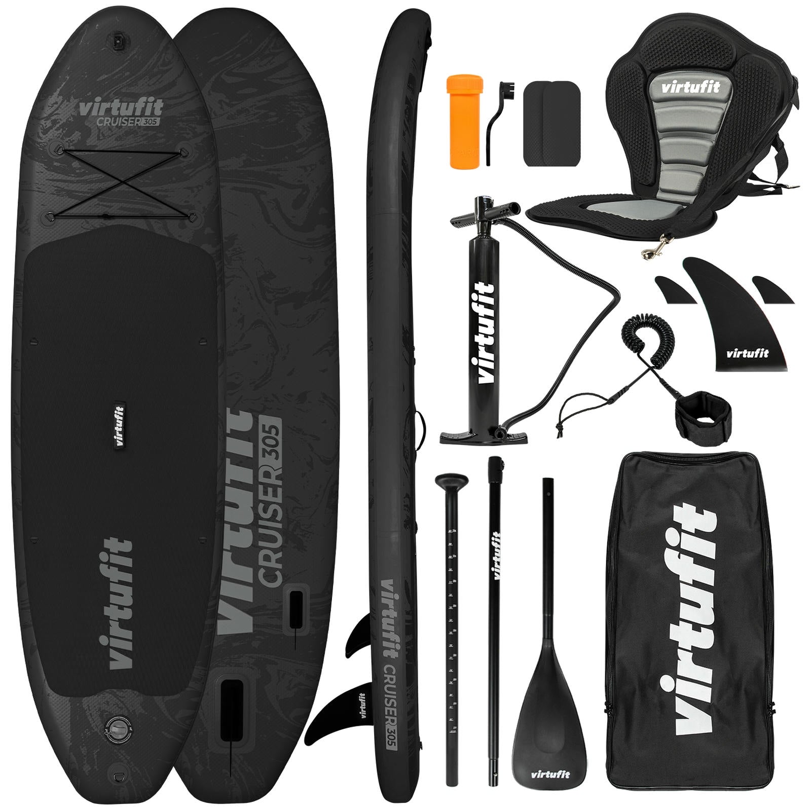 VIRTUFIT DESKA SUP CRUISER 305 Z SIEDZISKIEM I AKCESORIAMI CZARNY