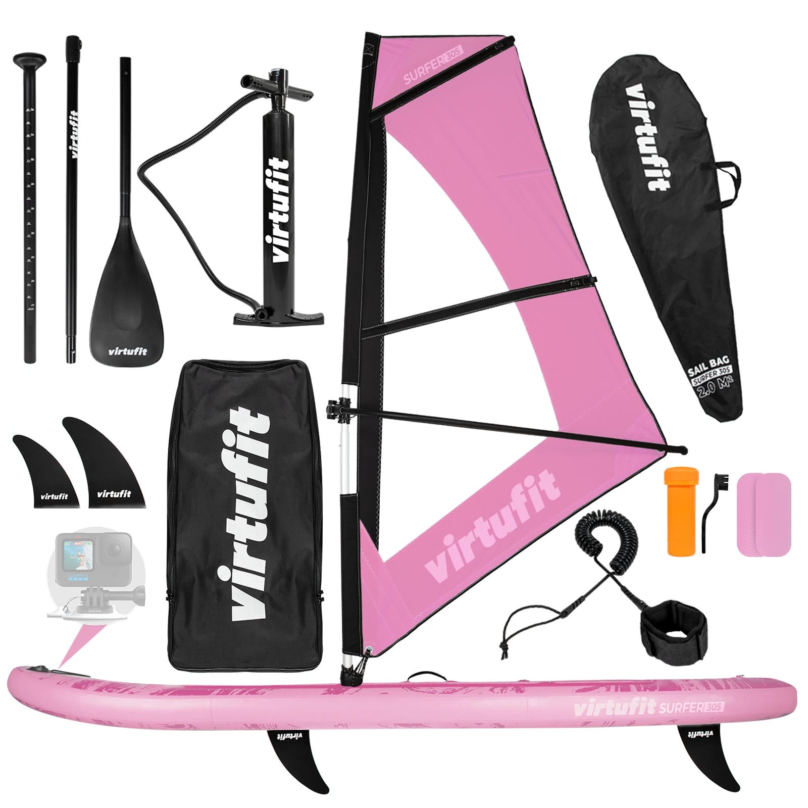 VirtuFit Surfer 305 Deska SUP z żaglem i akcesoriami różowy