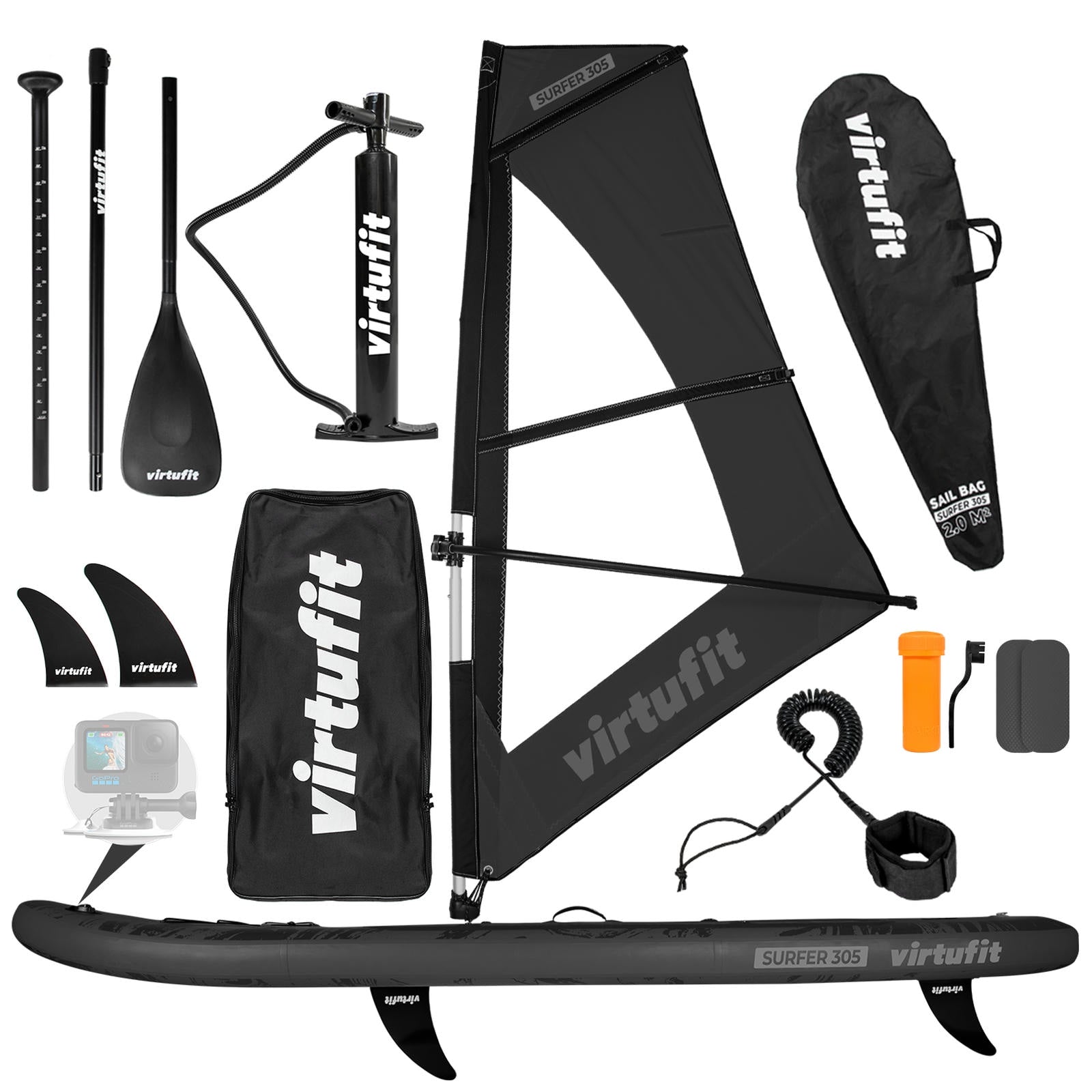 VirtuFit Surfer 305 Deska SUP z żaglem i akcesoriami czarny