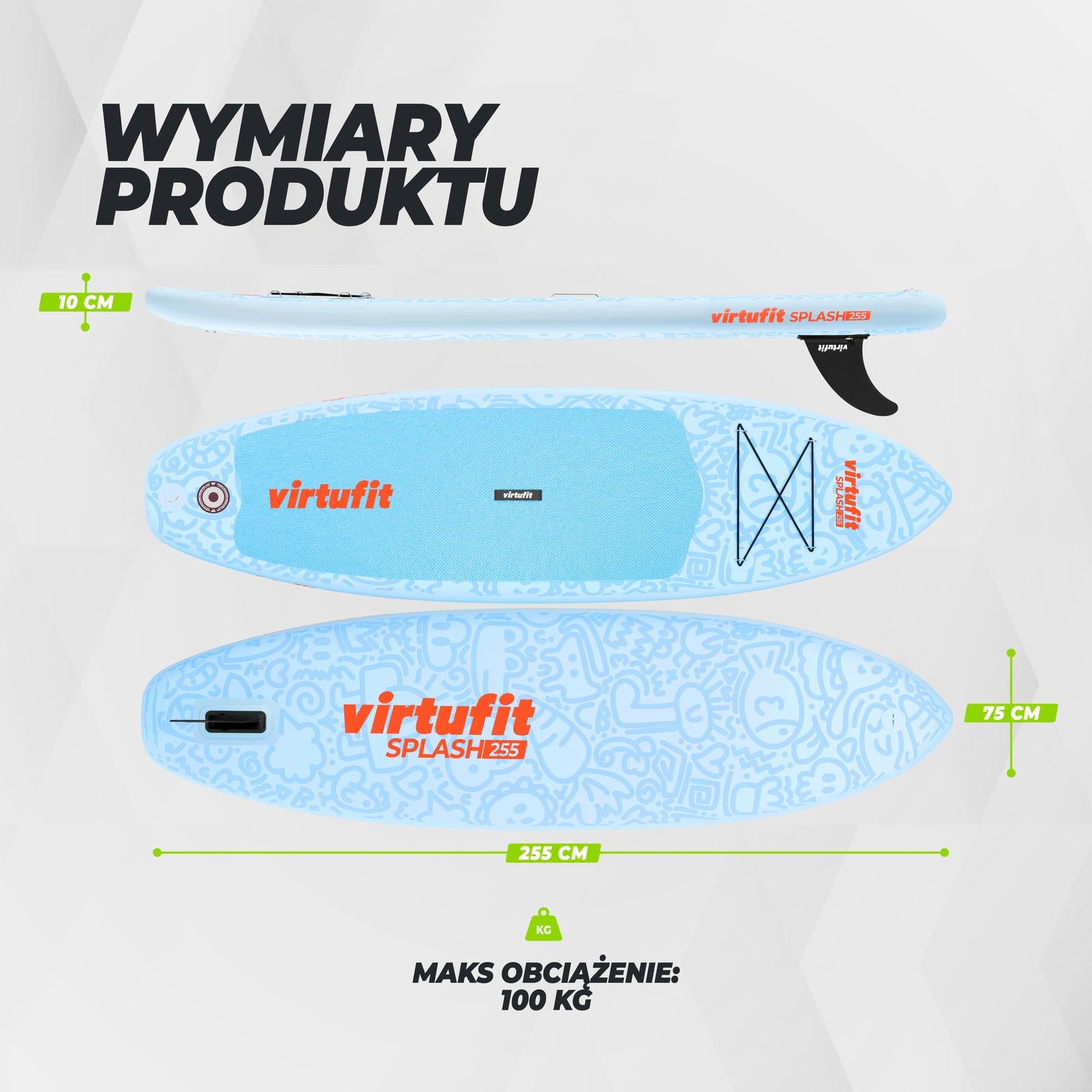 VIRTUFIT DESKA SUP SPLASH 225 Z AKCESORIAMI LIGHT BLUE