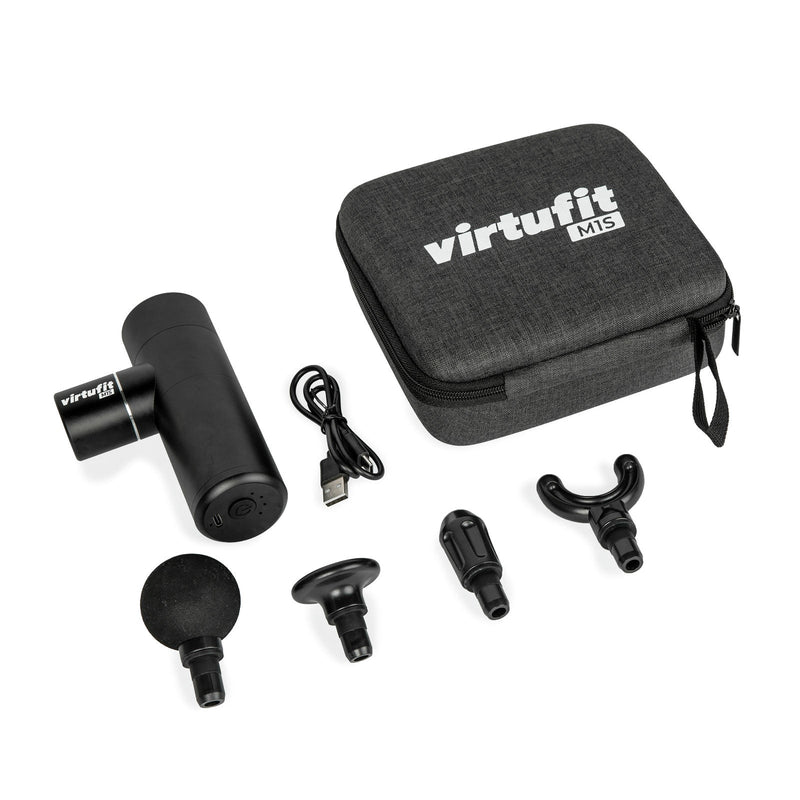 VIRTUFIT M1S MINI PISTOLET DO MASAŻU - 4 NASADKI - Z TORBĄ DO PRZECHOWYWANIA
