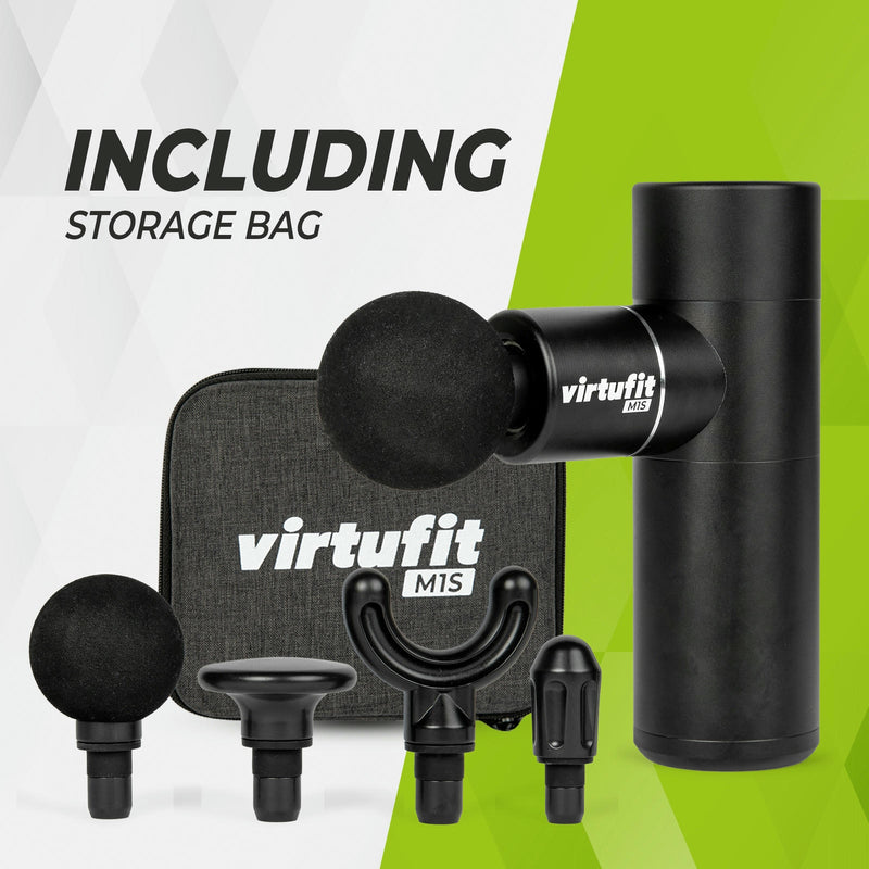 VIRTUFIT M1S MINI PISTOLET DO MASAŻU - 4 NASADKI - Z TORBĄ DO PRZECHOWYWANIA