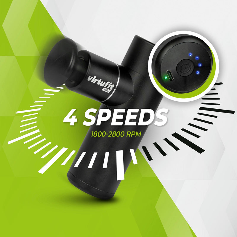 VIRTUFIT M1S MINI PISTOLET DO MASAŻU - 4 NASADKI - Z TORBĄ DO PRZECHOWYWANIA