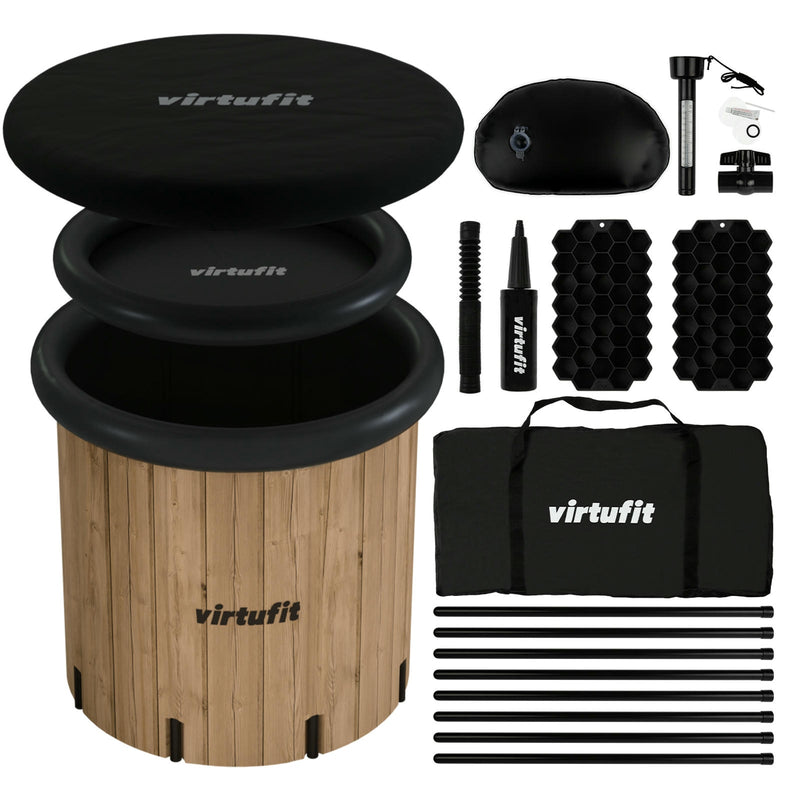 VIRTUFIT WANNA LODOWA XXL - 375 LITRÓW - IMITACJA DREWNA - Z AKCESORIAMI