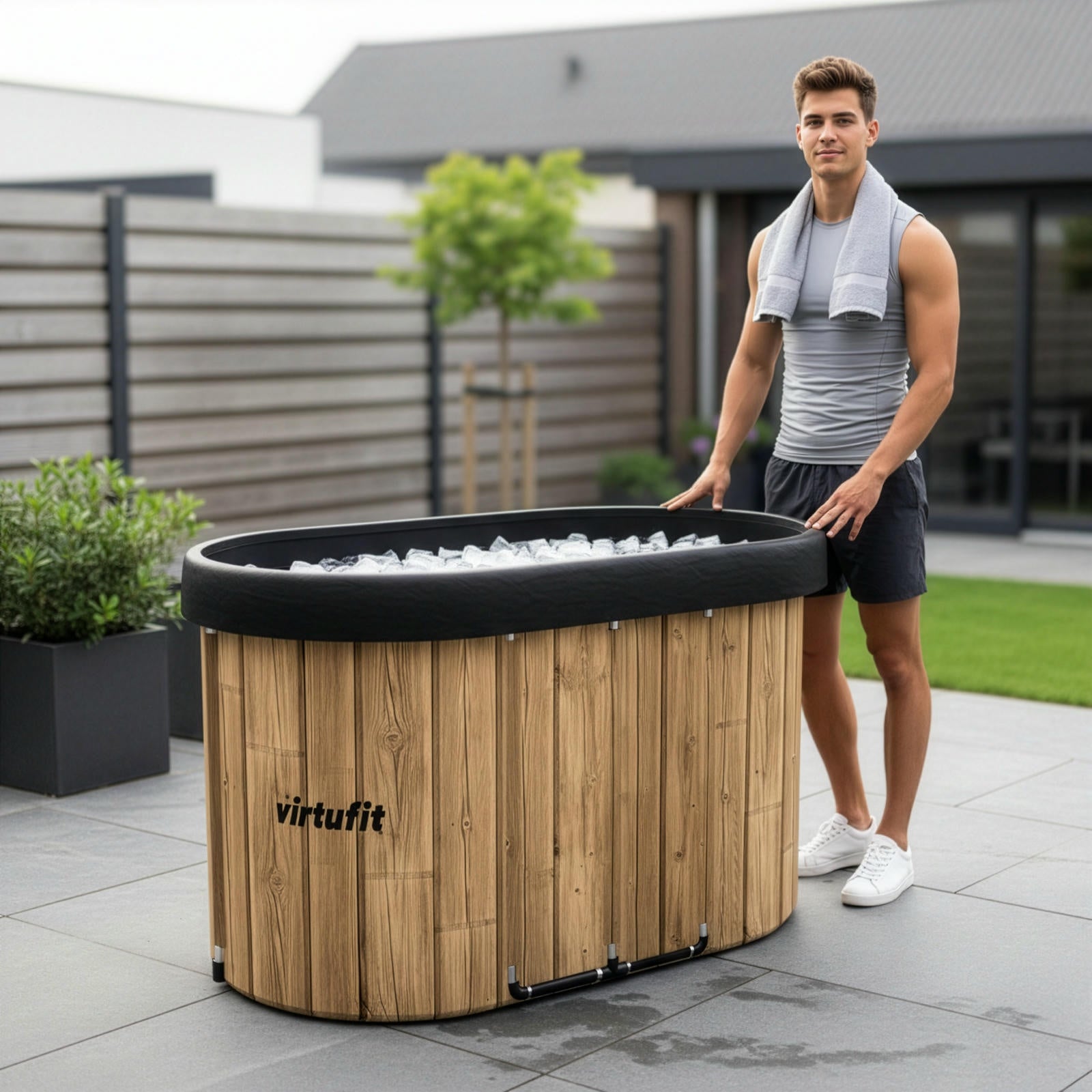 VIRTUFIT WANNA LODOWA OWALNA 500 LITRÓW IMITACJA DREWNA Z AKCESORIAMI