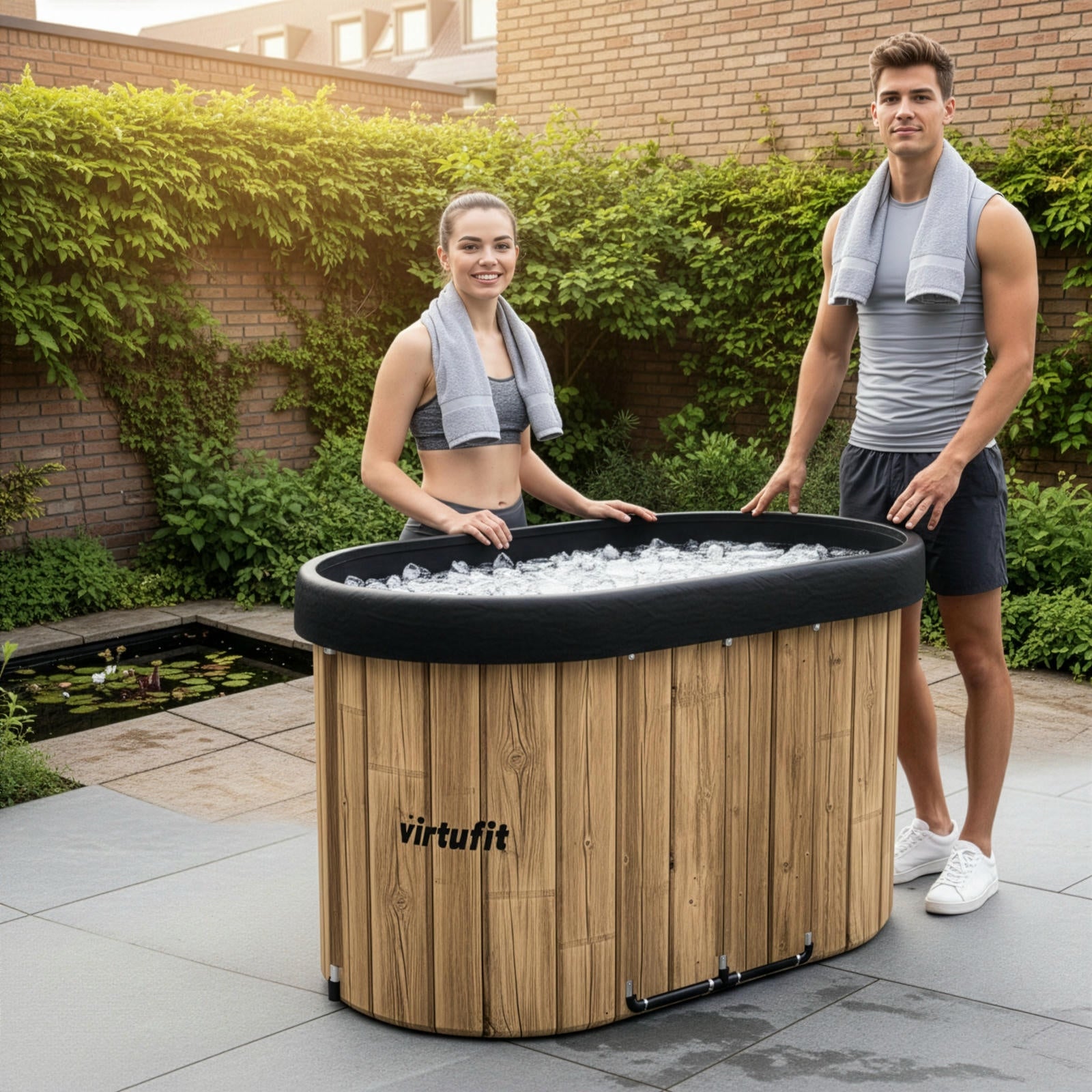 VIRTUFIT WANNA LODOWA OWALNA 500 LITRÓW IMITACJA DREWNA Z AKCESORIAMI