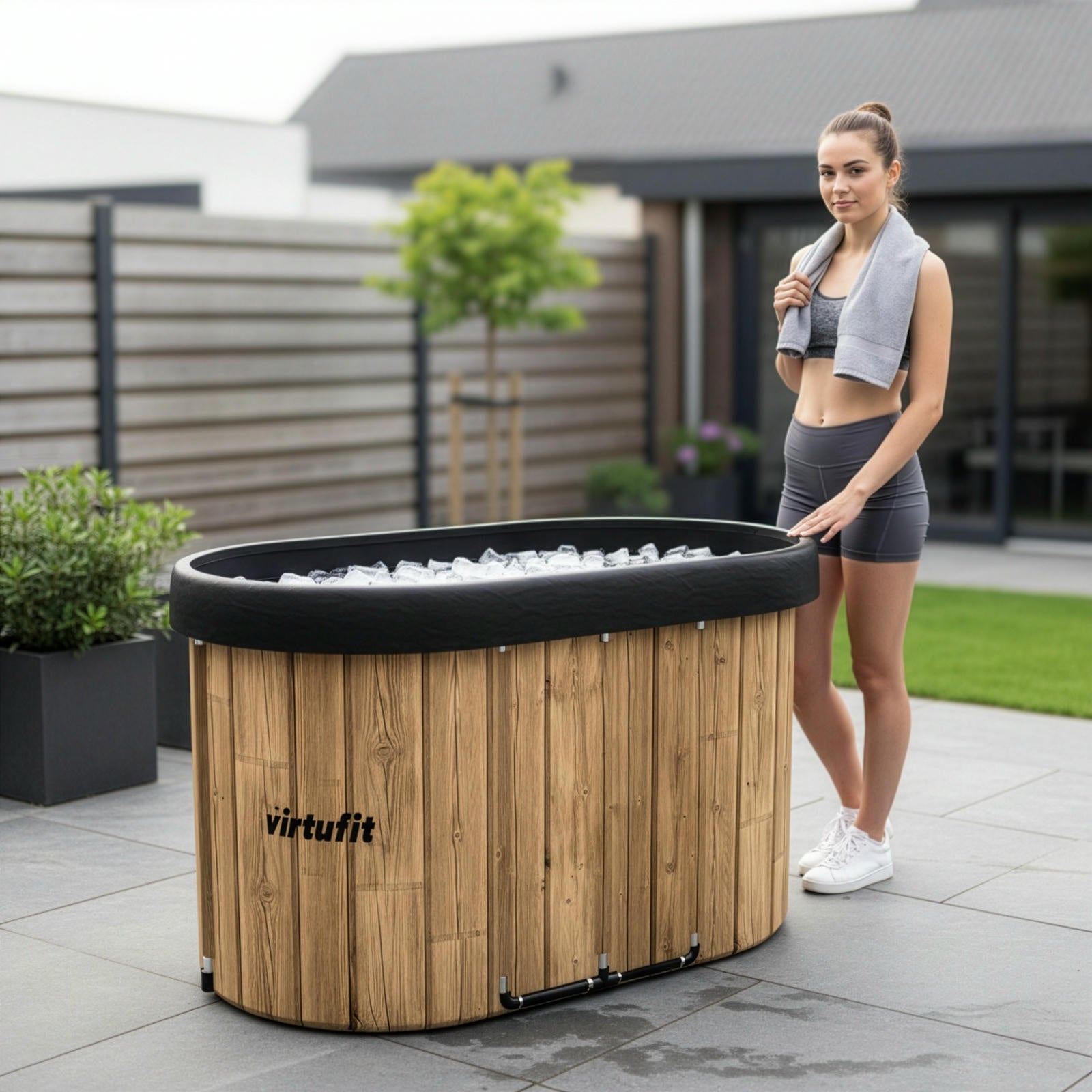 VIRTUFIT WANNA LODOWA OWALNA 500 LITRÓW IMITACJA DREWNA Z AKCESORIAMI