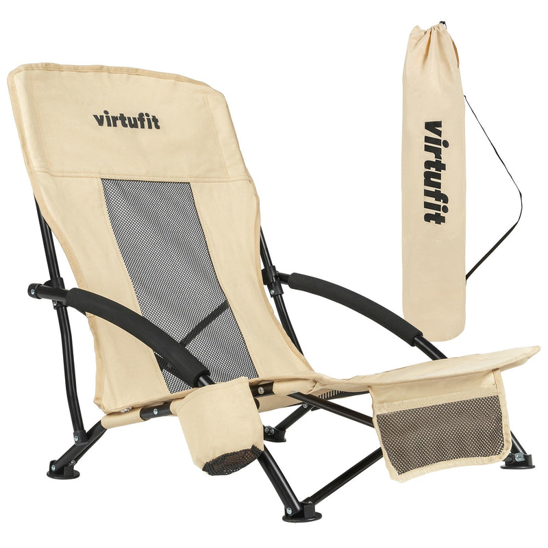 VIRTUFIT SKŁADANE KRZESŁO PLAŻOWE BEŻOWE