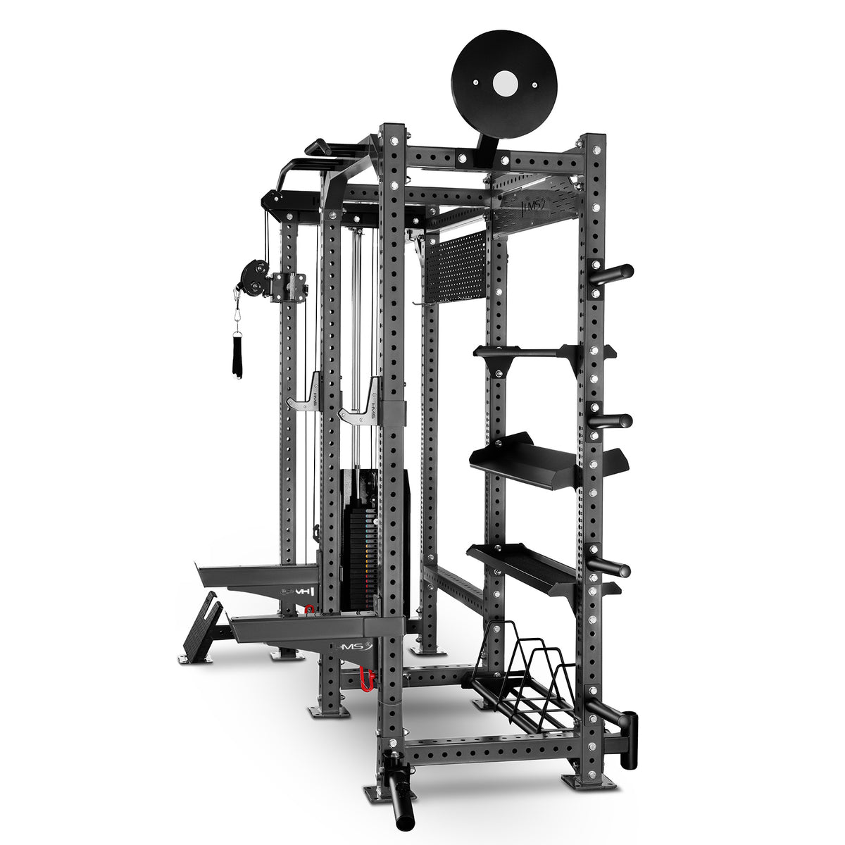XENTRYON MULTIFUNKCYJNA KLATKA POWER RACK Z WYCIĄGIEM I REGAŁEM DO PRZECHOWYWANIA HMS