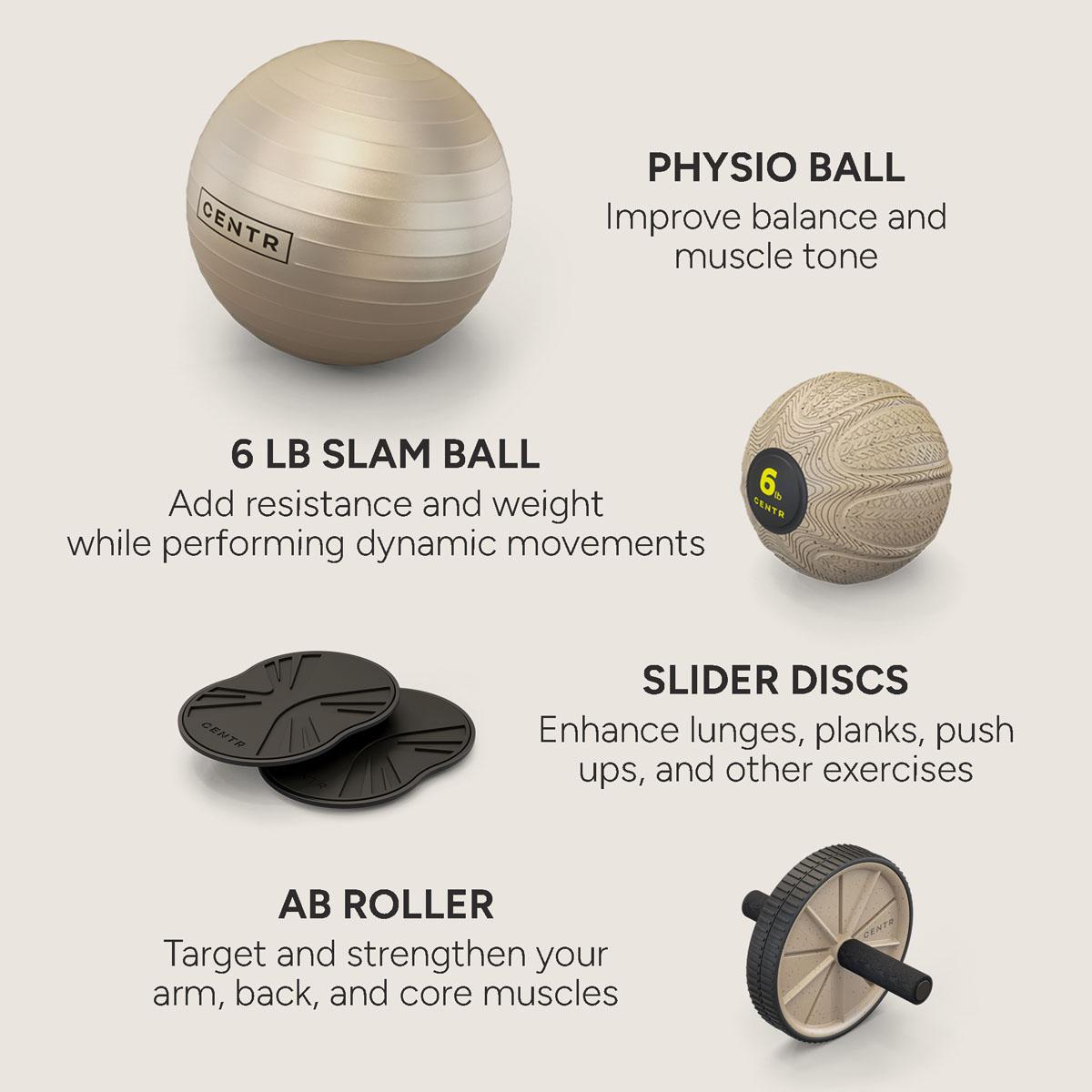 Centr Core Kit Zestaw do ćwiczeń - piłka, slamball, ab roller, slider disc (CAK)