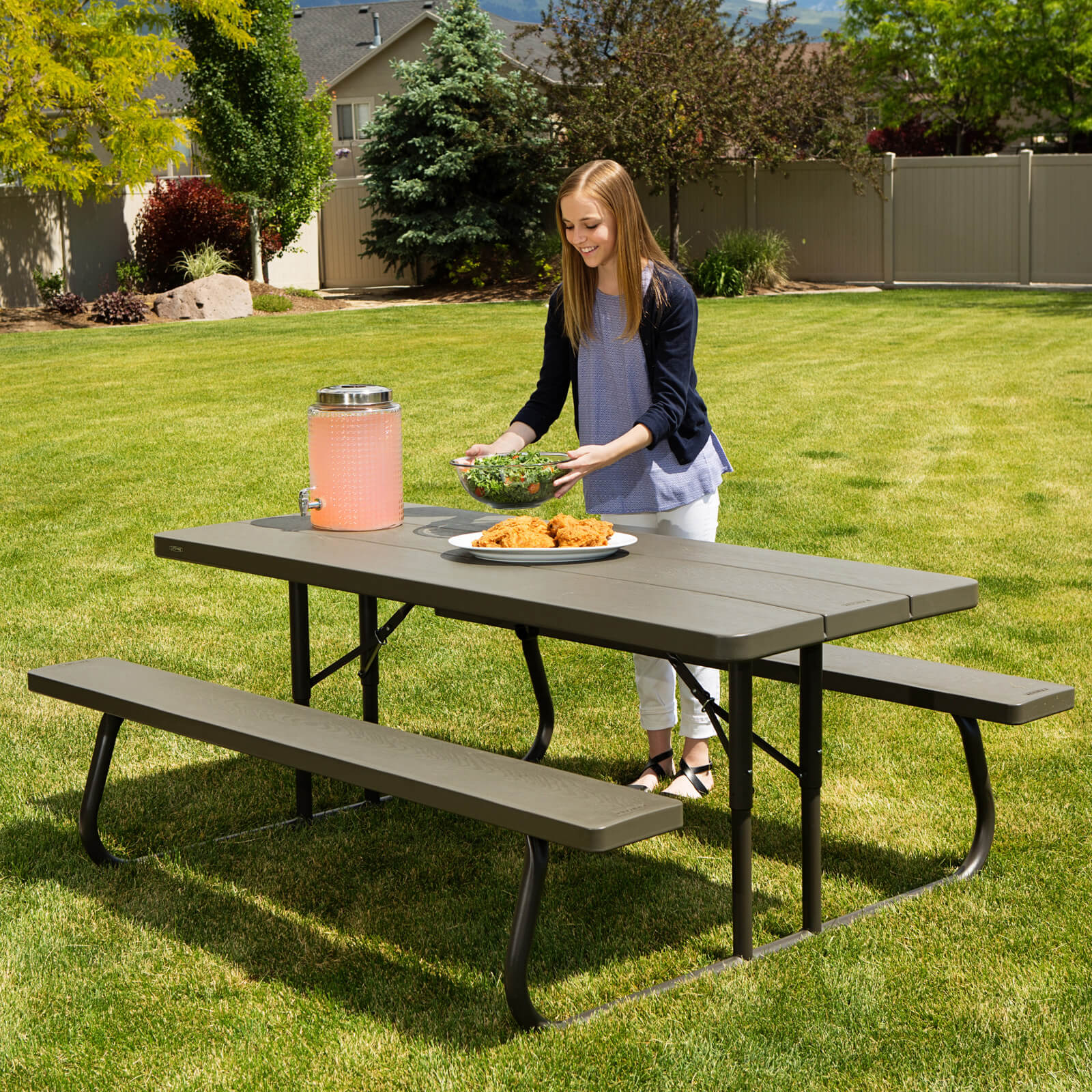 LIFETIME GARDEN SET TABLE AND TWO BENCHES (BROWN) 183 CM 60112