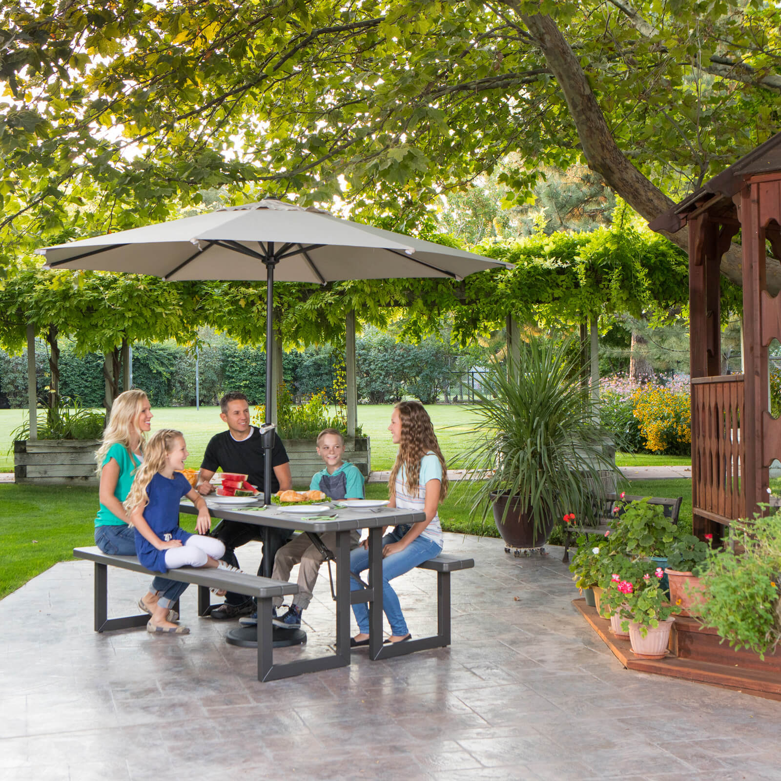 LIFETIME GARDEN SET TABLE AND TWO BENCHES 183 CM 60264