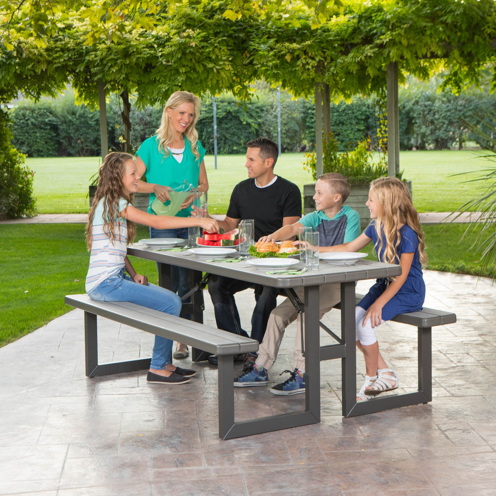 LIFETIME GARDEN SET TABLE AND TWO BENCHES 183 CM 60264