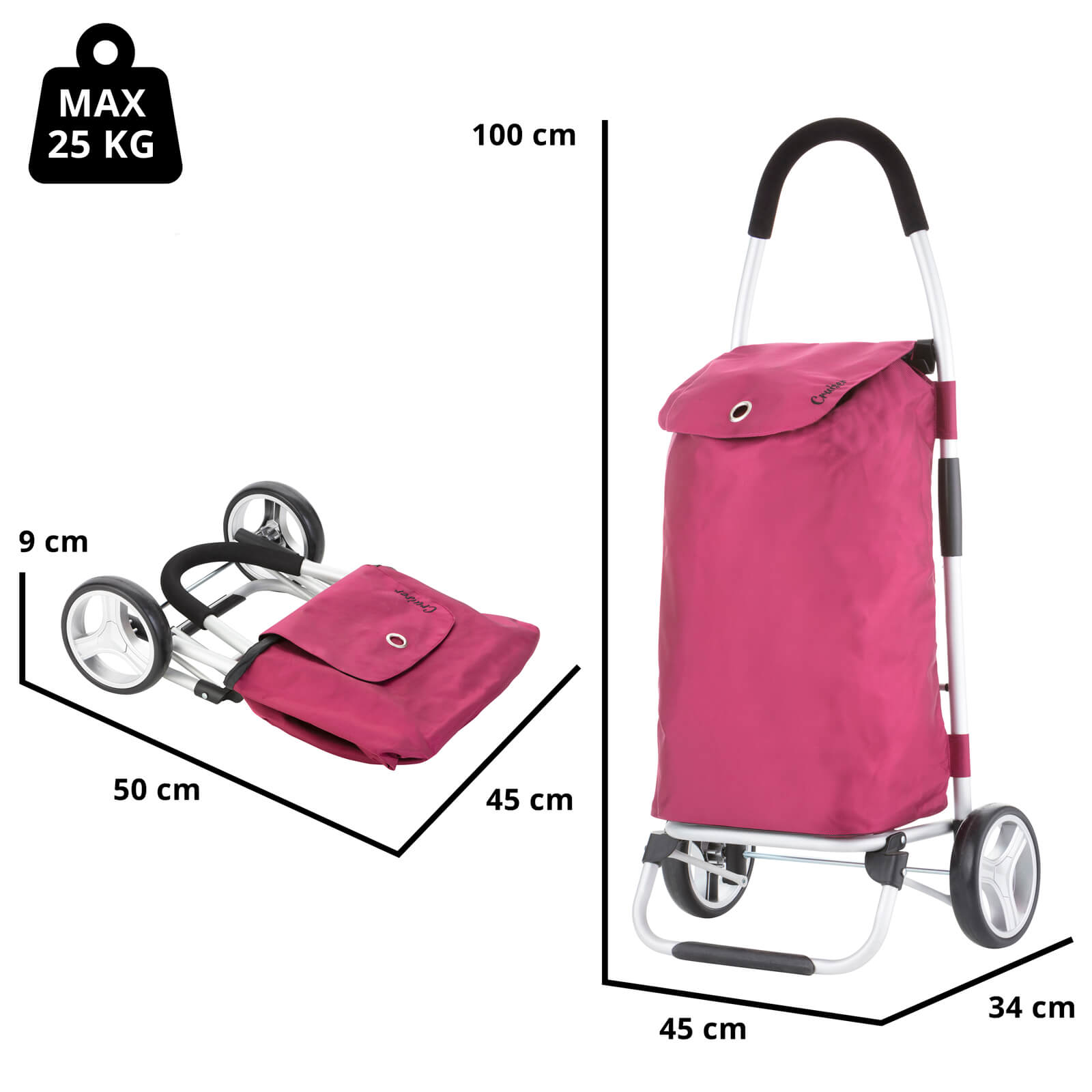 Skládací nákupní vozík Cruiser Classic Fuchsiová prémiová 604319