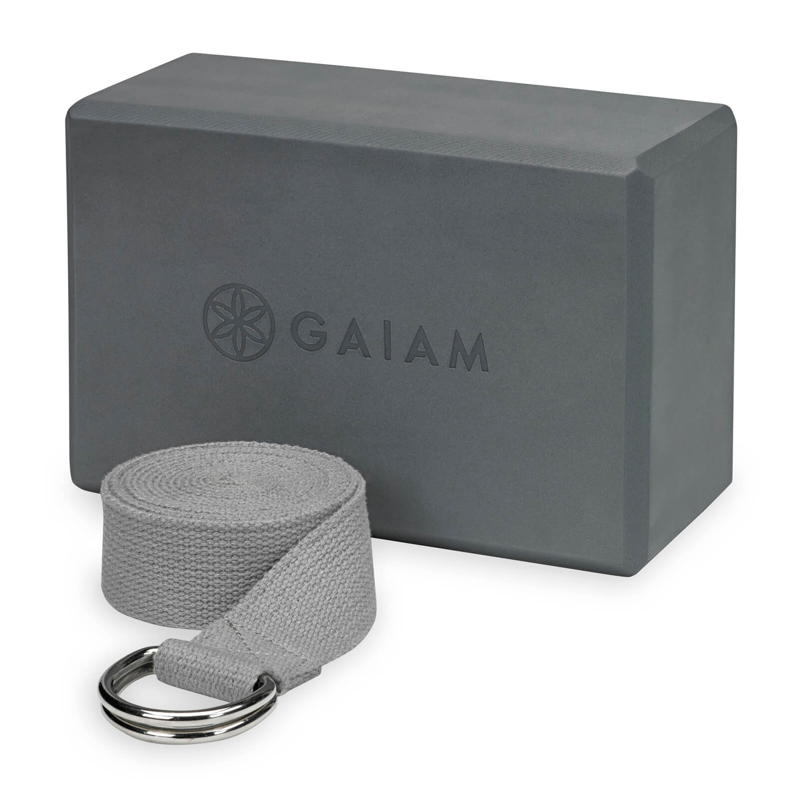 GAIAM ZESTAW KOSTKA I PASEK DO JOGI SZARE 62333