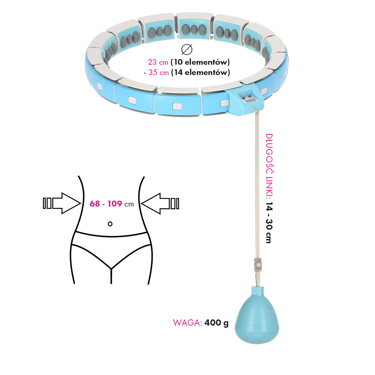 FH06 Blue Hula Hop z obciążnikiem i licznikiem