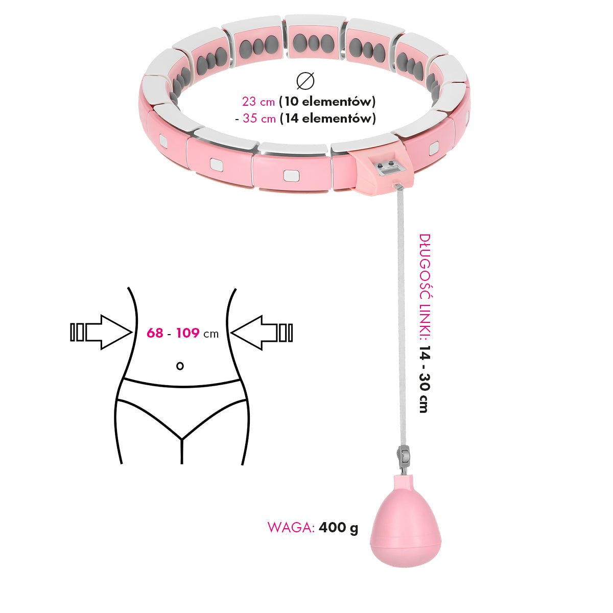 FH06 Pink Hula Hop z obciążnikiem i licznikiem