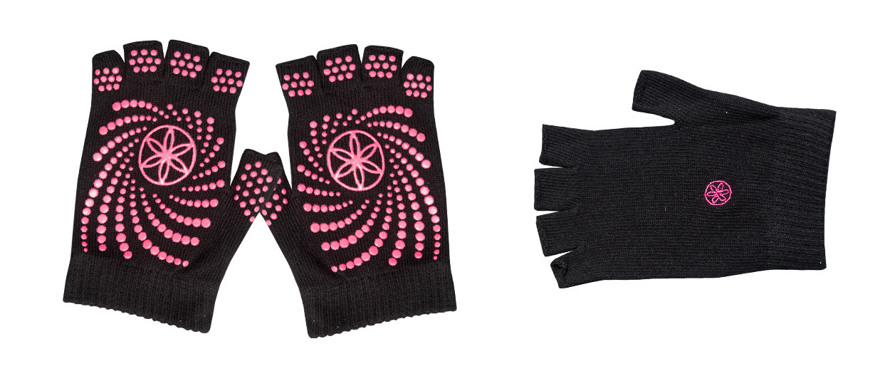 Protiskluzové rukavice bez prstů GAIAM, černé/růžové 57125