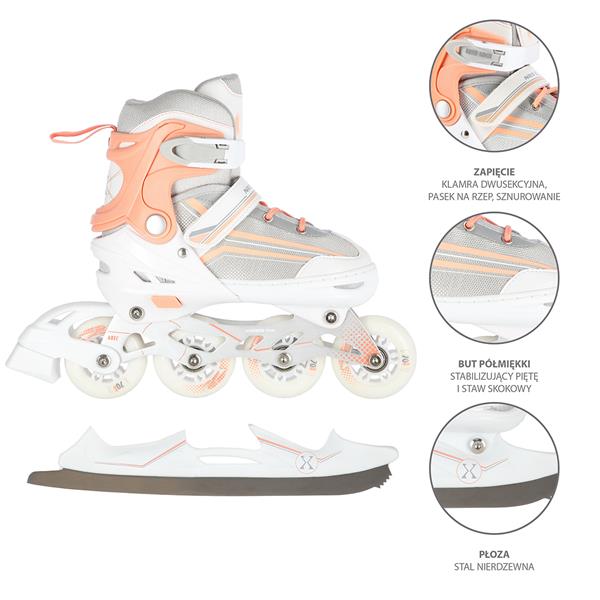 NH18190 2in1 WHITE-PINK SIZE L(39-43) SKATING BLADES WITH FIGURE FLAT NILS EXTREME