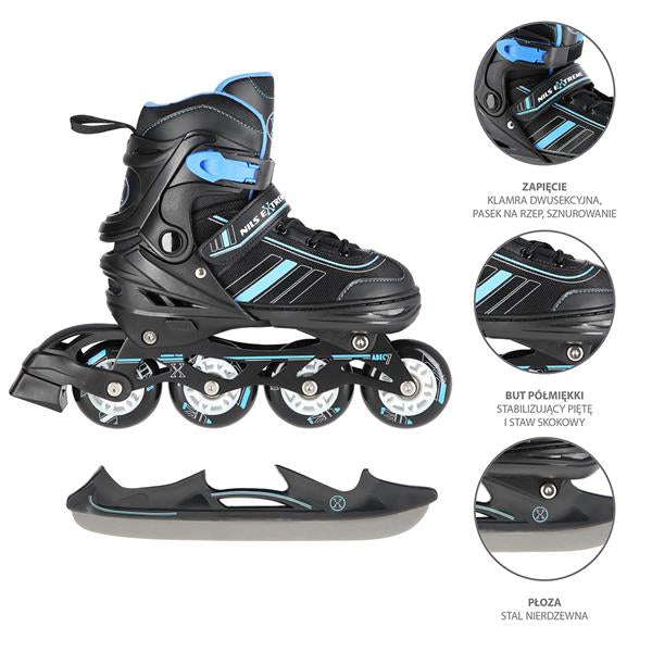 NH18191 2in1 BLACK-BLUE SIZE L(39-43) SKATING BLADES WITH HOCKEY SKIRT NILS EXTREME