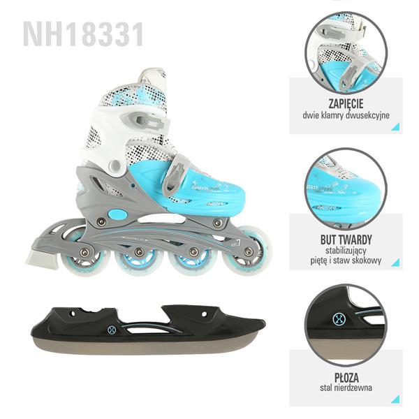 NH18331 BLUE 4in1 SIZE S (31-34) NILS EXTREME INLINE SKATES WITH ADJUSTABLE HOCKEY BLADE