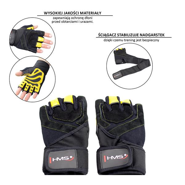 RST01 BLACK/YELLOW SIZE L GYM GLOVES HMS