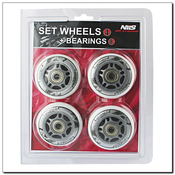 PU 84x24 WHITE 82A (4 PCS) + ABEC-7 (8 PCS) CHROME SET NILS EXTREME