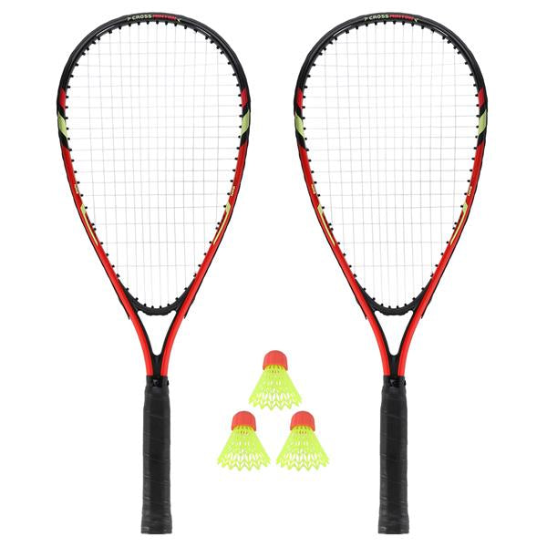NRS001 CROSSMINTON SET 2 RACKETS + SHUTTLES + RED NILS COVER