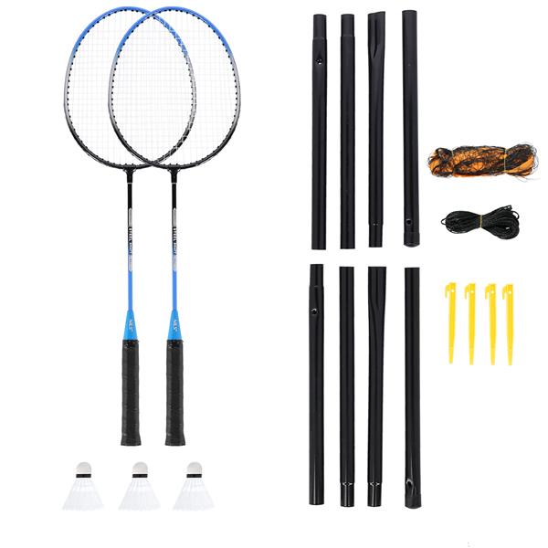 NRZ012 STEEL / BADMINTON SET 2 RACKETS + 3 SHUTTLES + NET + NILS COVER