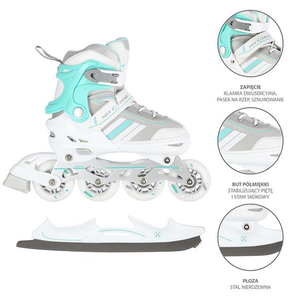 NH18191 2in1 WHITE-BLUE SIZE M(34-38) SKATING BLADES WITH FIGURE SKIRT NILS EXTREME