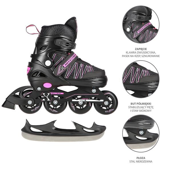 NH11912 A 2in1 BLACK/PINK SIZE L(39-42) NILS EXTREME HOCKEY SKATING BLADES