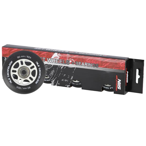 PU 80x24 82A CZARNE MATOWE (4 szt.) + ABEC-9  (8 szt.) ZESTAW NILS EXTREME