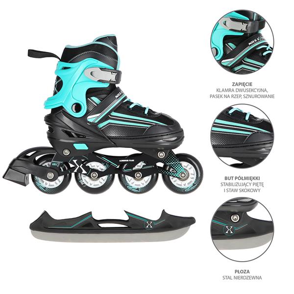 NH18190 2in1 BLACK-BLUE SIZE L(39-43) SKATING BLADES WITH HOCKEY SKIRT NILS EXTREME