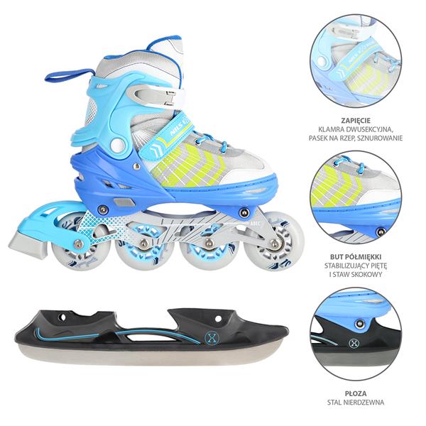 NH18192 4in1 BLUE SIZE S(29-33) NILS EXTREME ROLLER SKATES WITH HOCKEY BOARD