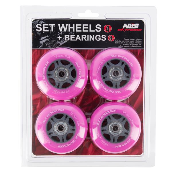 PU 76x24 82A (4pcs.) PINK + ABEC-7 (8pcs.) NILS EXTREME SET