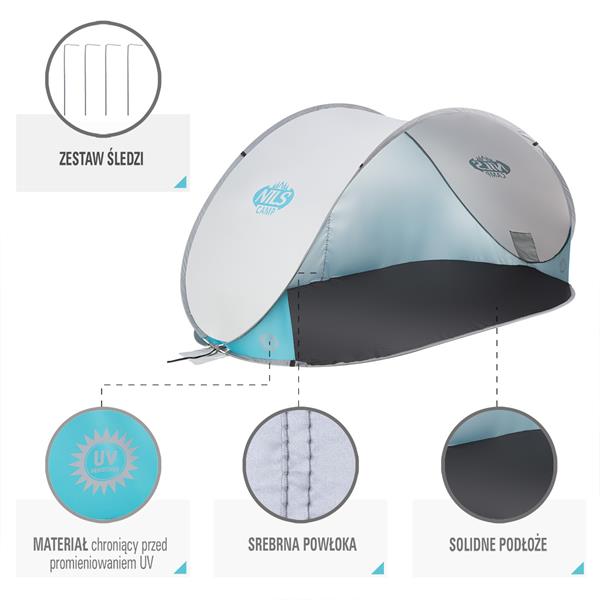 NC3174 LIGHT GREY SELF-EXTENDING BEACH TENT NILS CAMP FLOOR